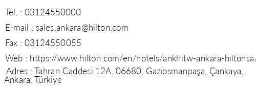 Ankara Hiltonsa telefon numaralar, faks, e-mail, posta adresi ve iletiim bilgileri